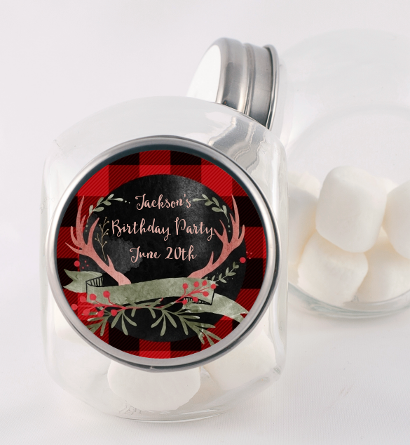Lumberjack Buffalo Plaid - Personalized Birthday Party Candy Jar