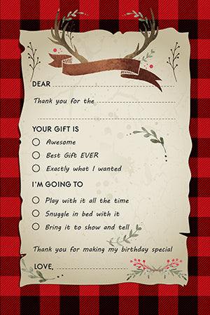 Lumberjack Buffalo Plaid - Birthday Party Fill In Thank You Cards