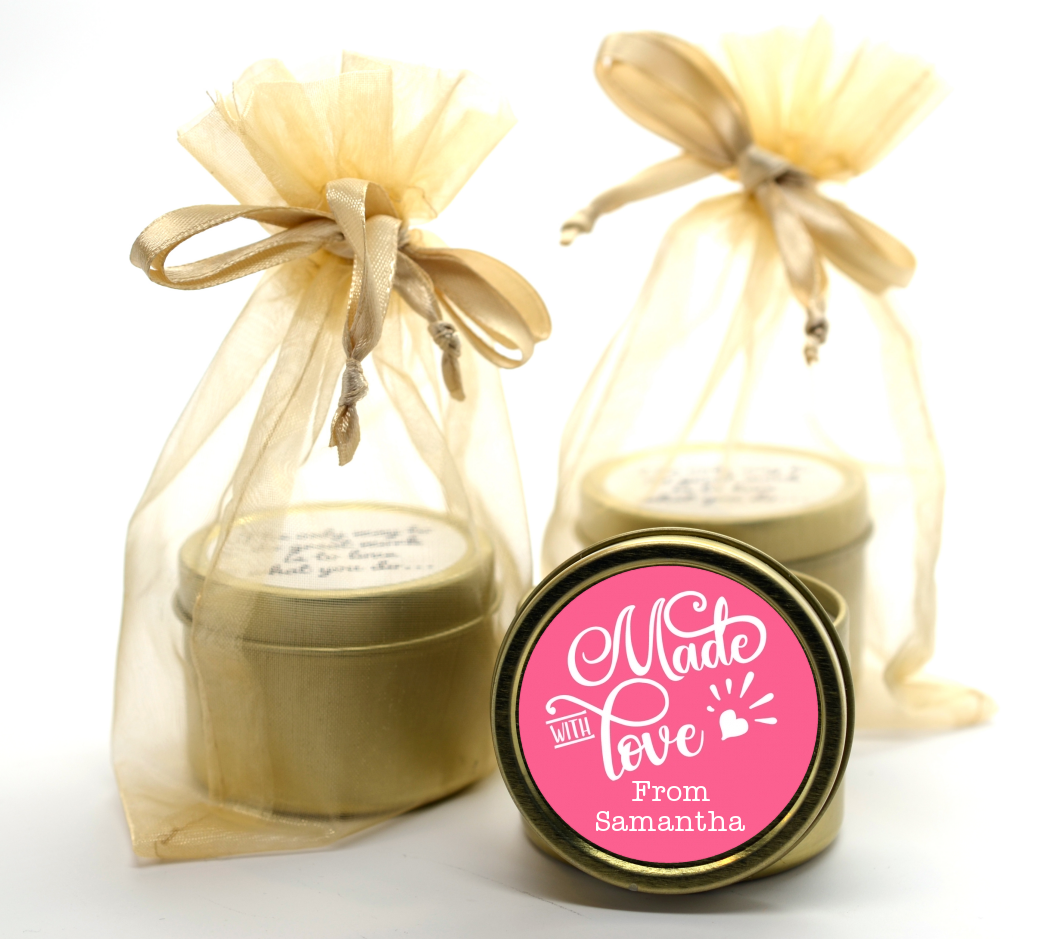 Made With Love - Birthday Party Gold Tin Candle Favors