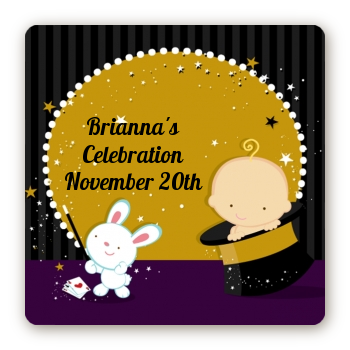 Magic Baby Caucasian - Square Personalized Baby Shower Sticker Labels