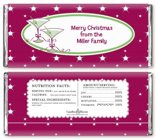 Holiday Martini Glasses - Personalized Christmas Candy Bar Wrappers