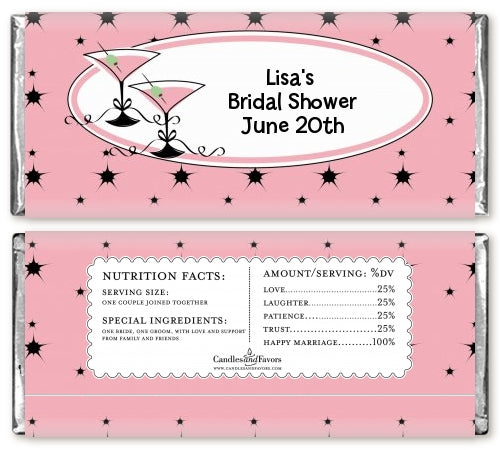 Martini Glasses - Personalized Bridal Shower Candy Bar Wrappers