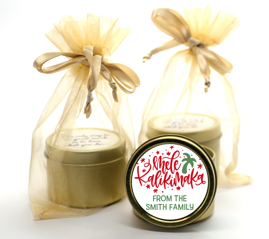 Mele Kalikimaka - Christmas Gold Tin Candle Favors