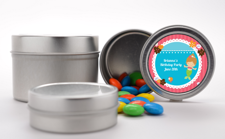Mermaid Brown Hair - Custom Birthday Party Favor Tins