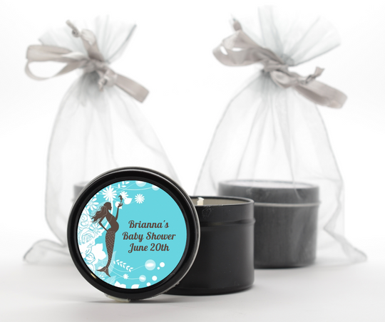 Mermaid Pregnant - Baby Shower Black Candle Tin Favors