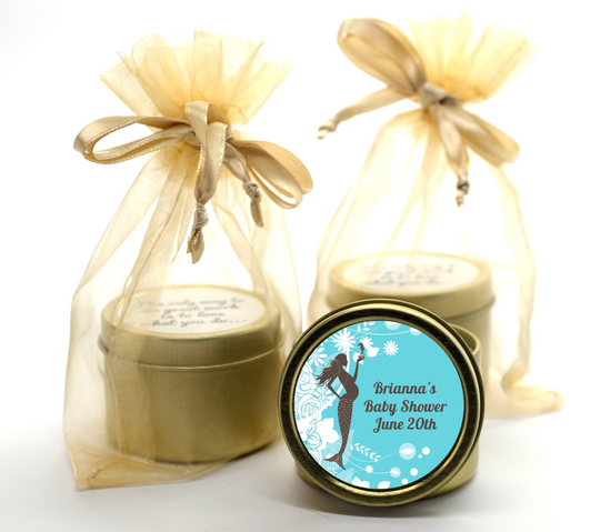 Mermaid Pregnant - Baby Shower Gold Tin Candle Favors