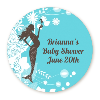 Mermaid Pregnant - Round Personalized Baby Shower Sticker Labels