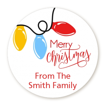 Merry Christmas Lights - Round Personalized Christmas Sticker Labels