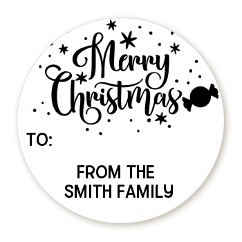 Merry Christmas Peppermint - Round Personalized Christmas Sticker Labels