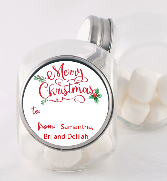 Merry Christmas with Holly - Personalized Christmas Candy Jar