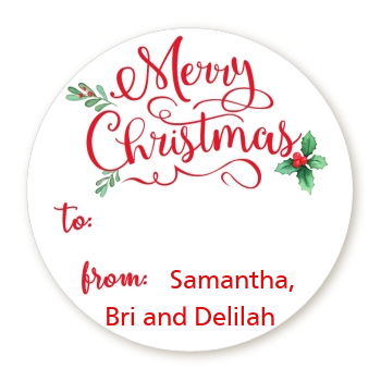 Merry Christmas with Holly - Round Personalized Christmas Sticker Labels