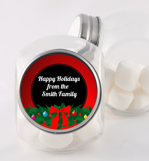 Merry Christmas Wreath - Personalized Christmas Candy Jar