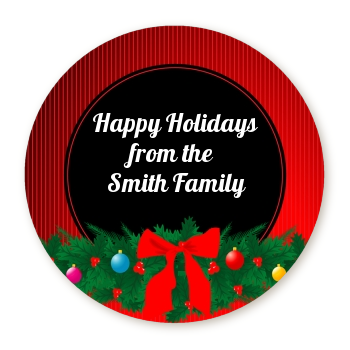 Merry Christmas Wreath - Round Personalized Christmas Sticker Labels