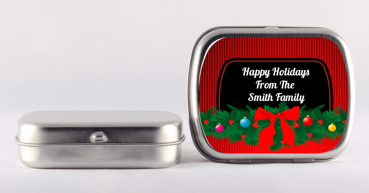 Merry Christmas Wreath - Personalized Christmas Mint Tins