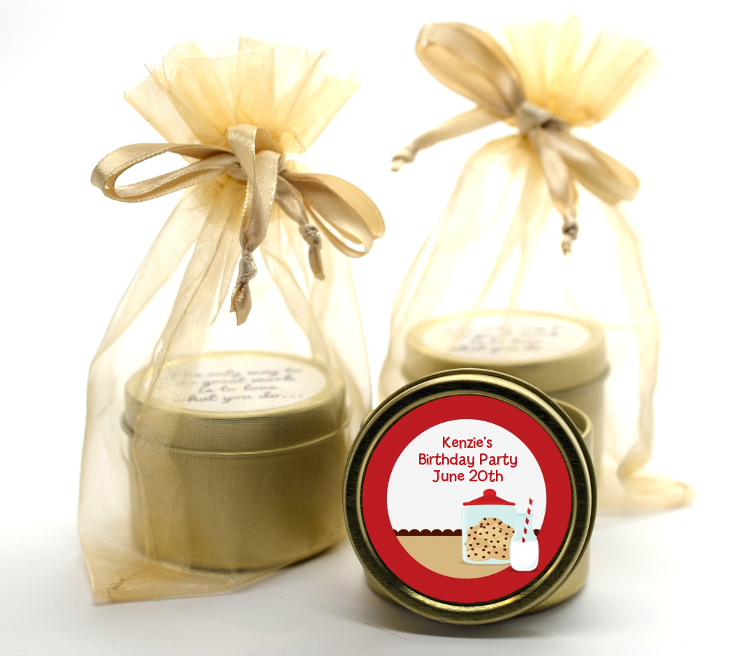 Milk & Cookies - Birthday Party Gold Tin Candle Favors