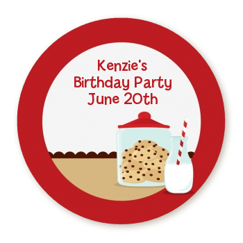 Milk & Cookies - Round Personalized Birthday Party Sticker Labels