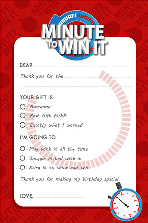 Minute To Win It Inspired - Birthday Party Fill In Thank You Cards