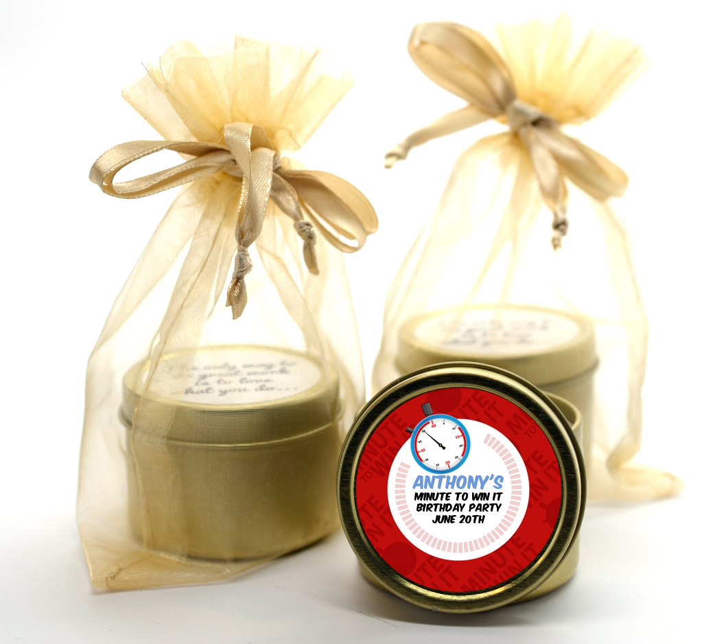 Minute To Win It Inspired - Birthday Party Gold Tin Candle Favors