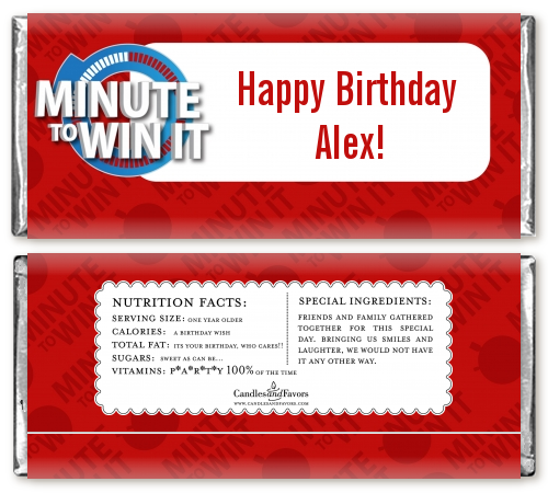 Minute To Win It Inspired - Personalized Birthday Party Candy Bar Wrappers