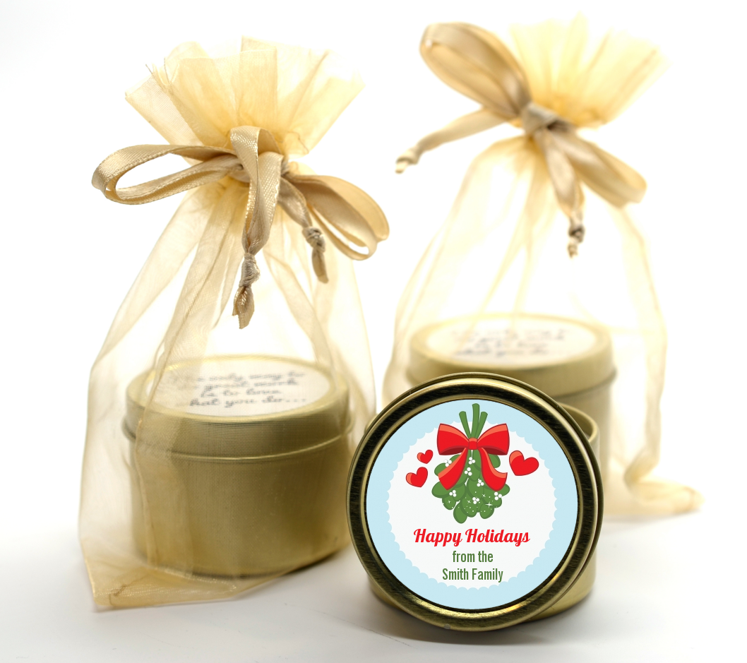 Mistletoe - Christmas Gold Tin Candle Favors