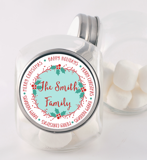 Mistletoe Wreath - Personalized Christmas Candy Jar