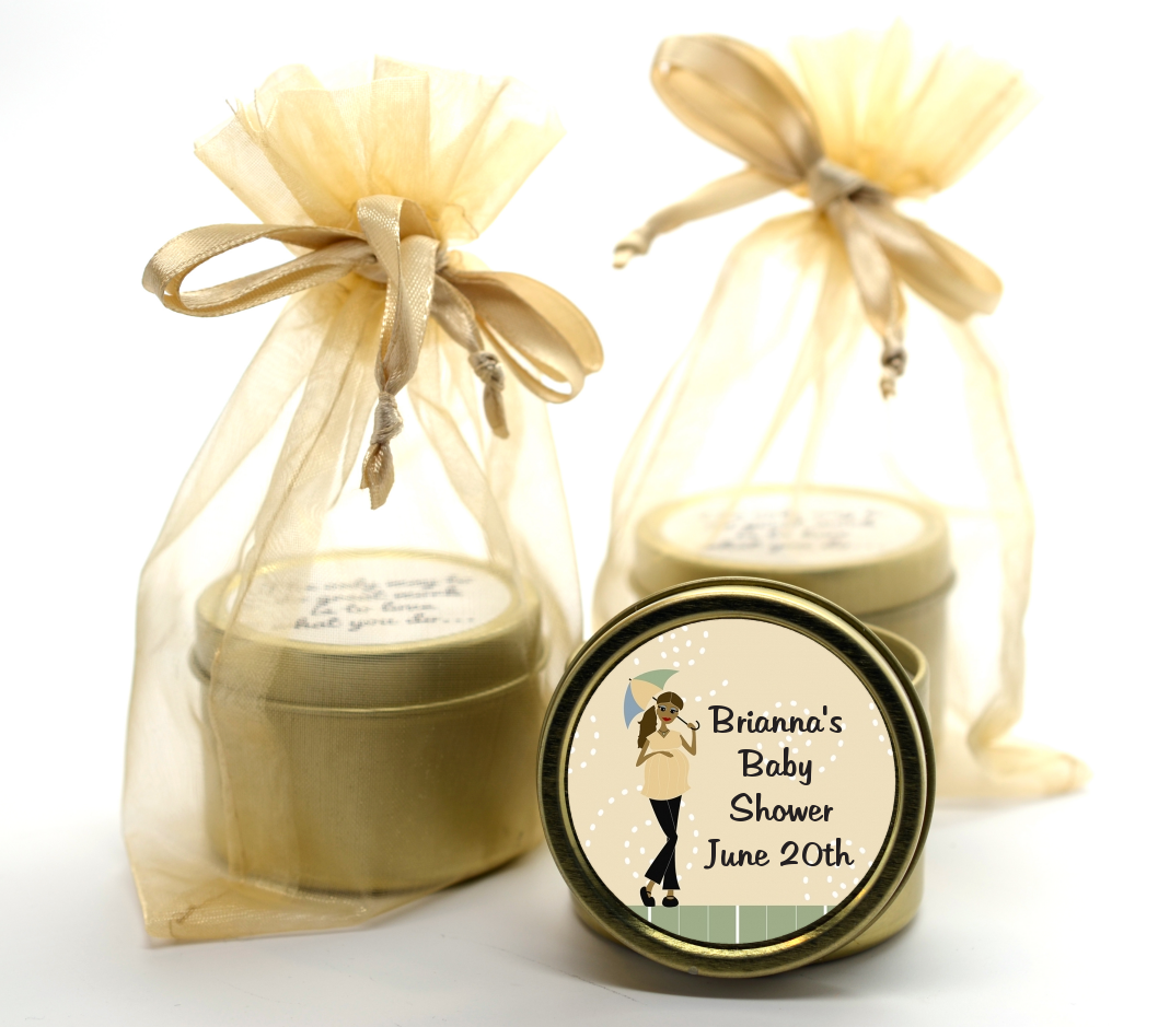 Mod Mom African American - Baby Shower Gold Tin Candle Favors