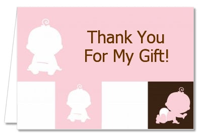 Modern Baby Girl Pink & Brown - Baby Shower Thank You Cards