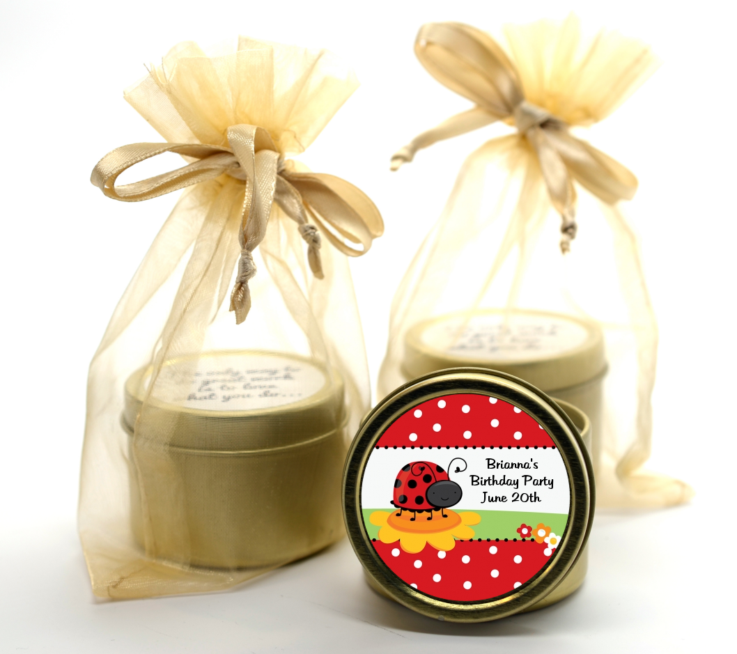 Modern Ladybug Red - Birthday Party Gold Tin Candle Favors