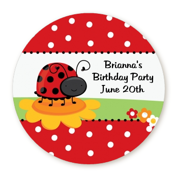 Modern Ladybug Red - Round Personalized Birthday Party Sticker Labels