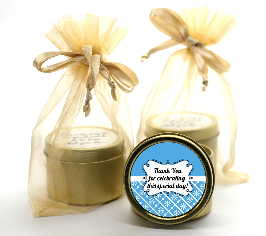 Modern Thatch Blue -  Gold Tin Candle Favors