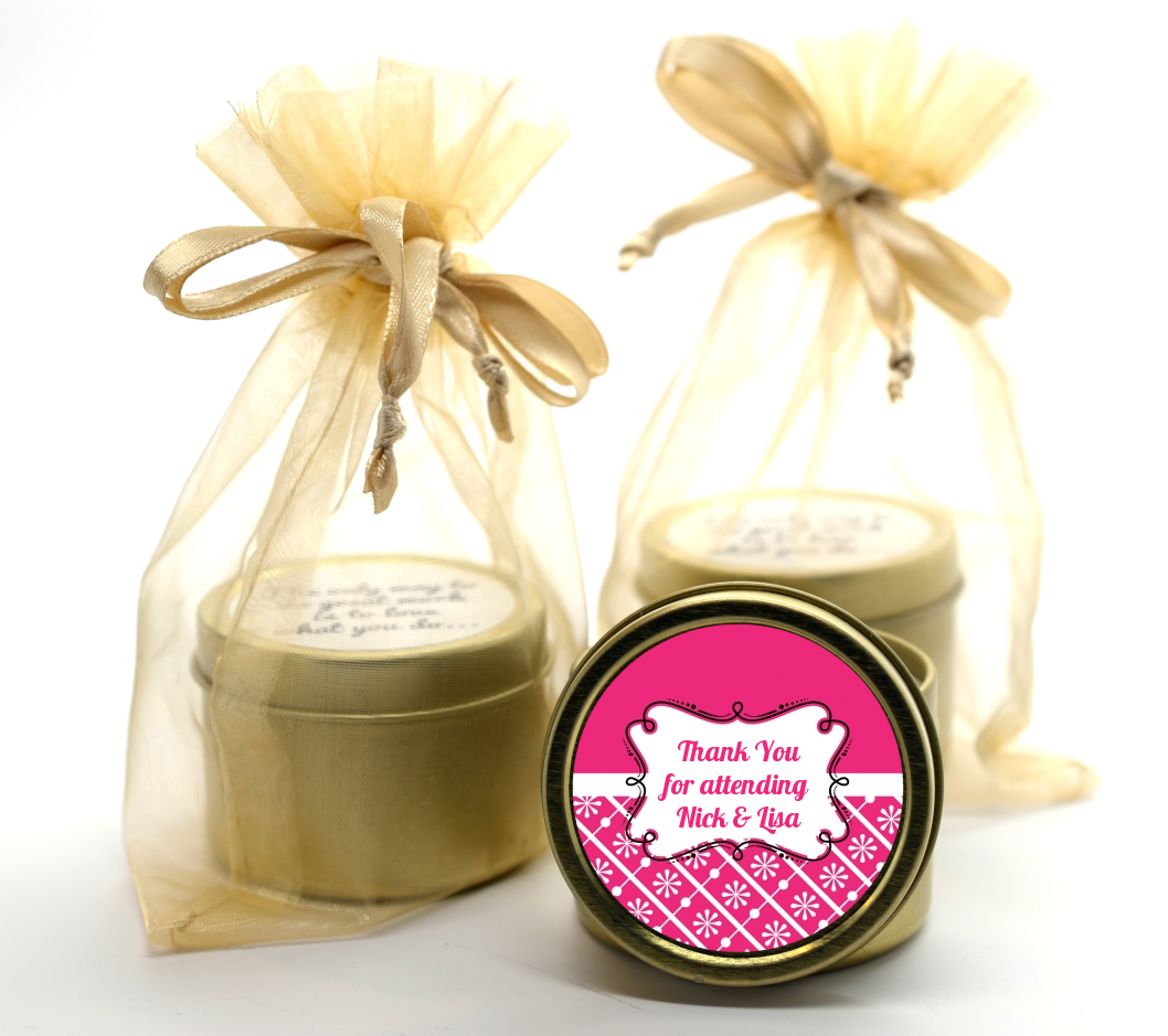 Modern Thatch Fuschia -  Gold Tin Candle Favors