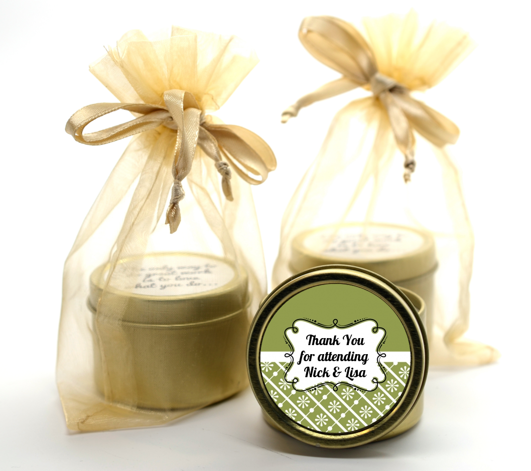 Modern Thatch Green -  Gold Tin Candle Favors