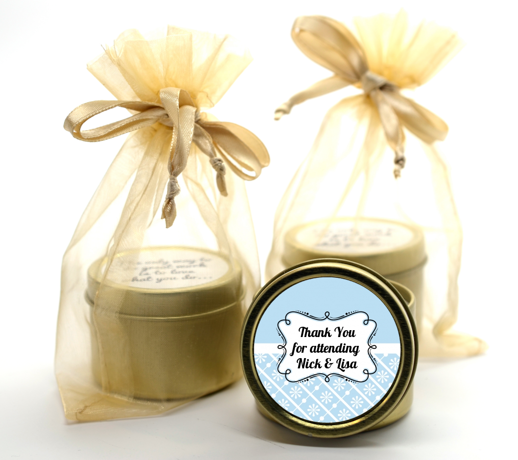 Modern Thatch Light Blue -  Gold Tin Candle Favors
