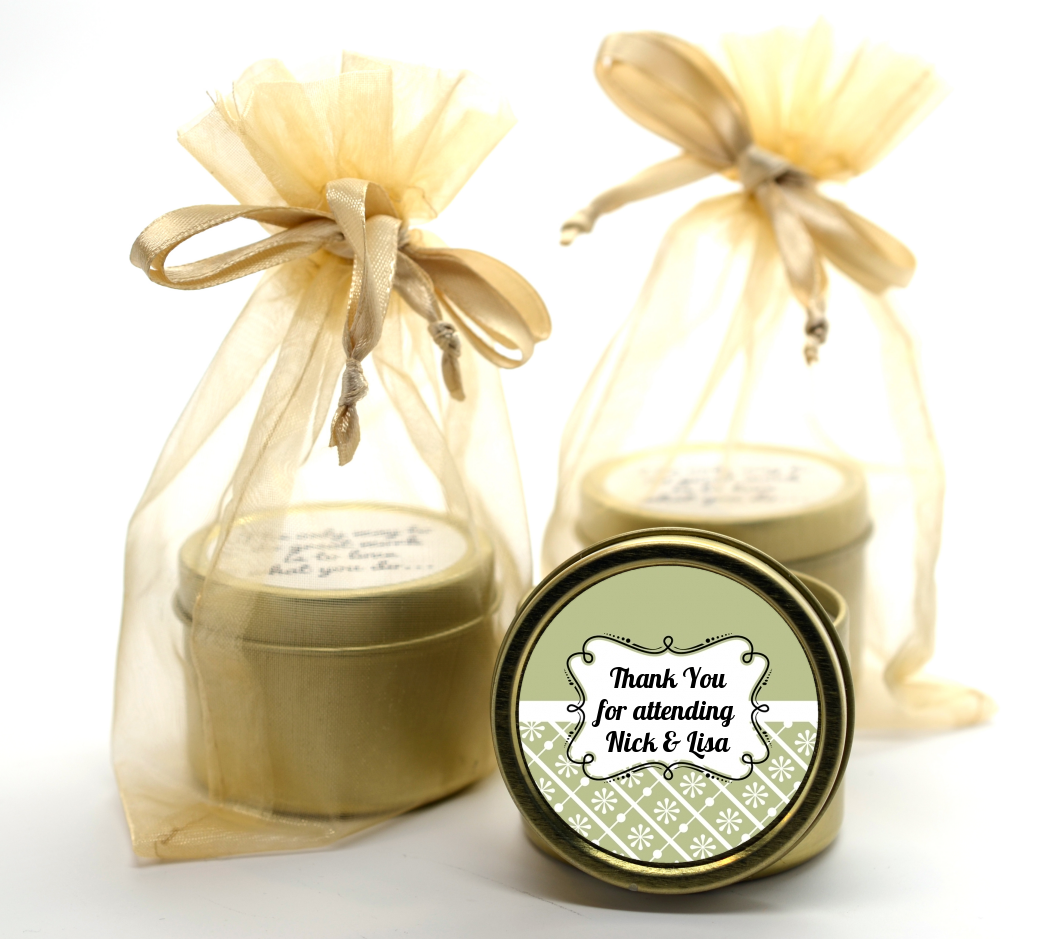 Modern Thatch Olive -  Gold Tin Candle Favors