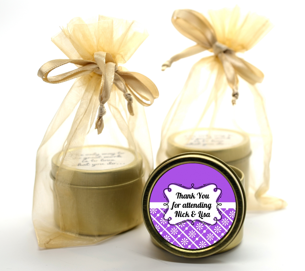 Modern Thatch Purple -  Gold Tin Candle Favors