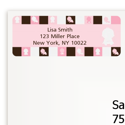 Modern Baby Girl Pink & Brown - Baby Shower Return Address Labels