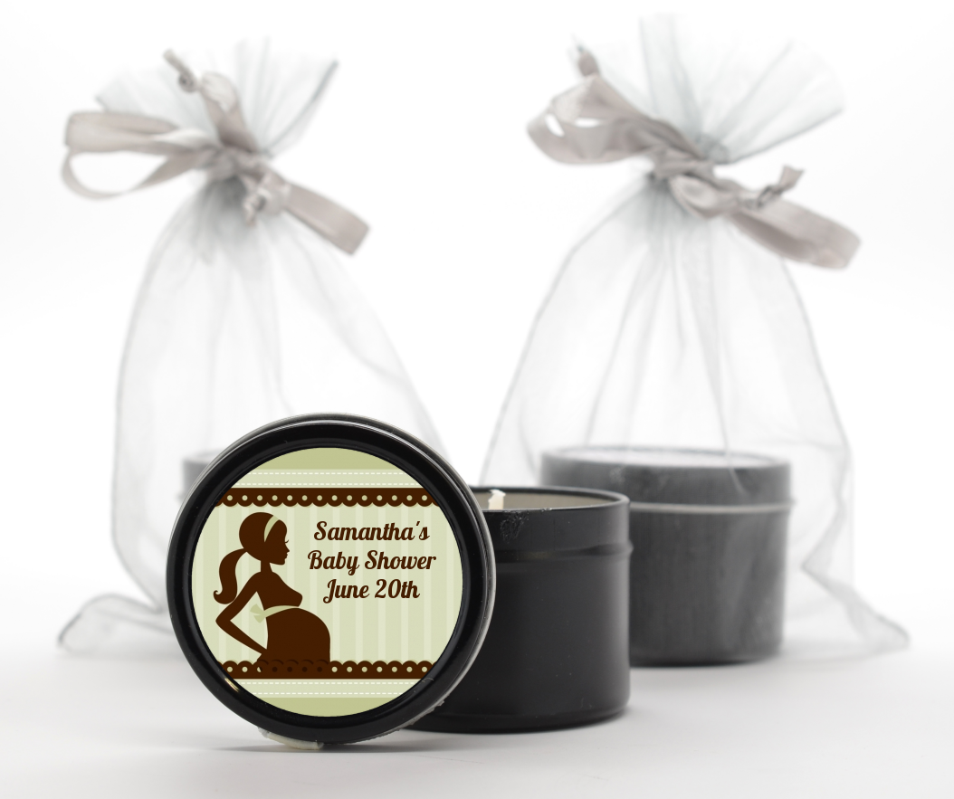 Mommy Silhouette It's a Baby - Baby Shower Black Candle Tin Favors