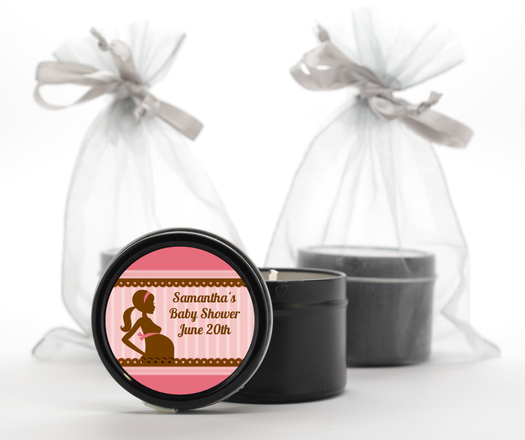 Mommy Silhouette It's a Girl - Baby Shower Black Candle Tin Favors