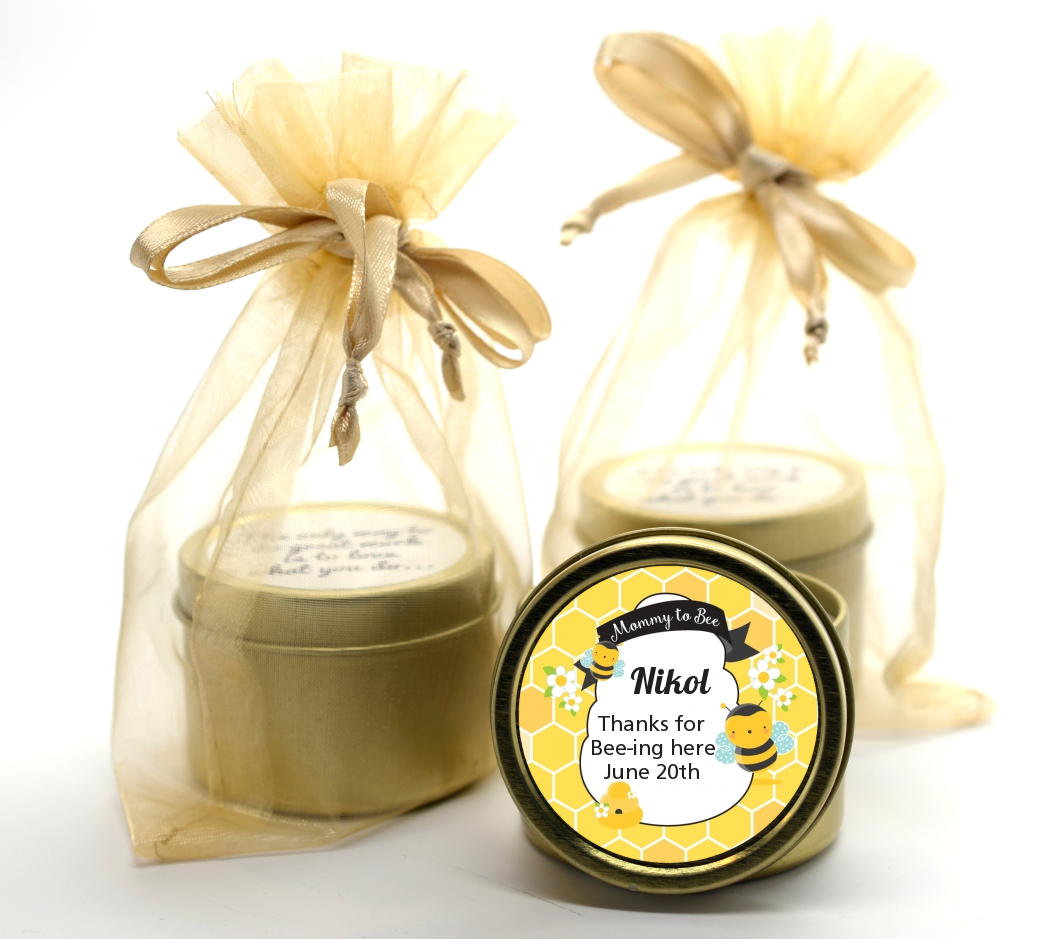 Mommy To Bee - Baby Shower Gold Tin Candle Favors
