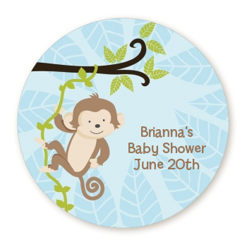 Monkey Boy - Round Personalized Baby Shower Sticker Labels