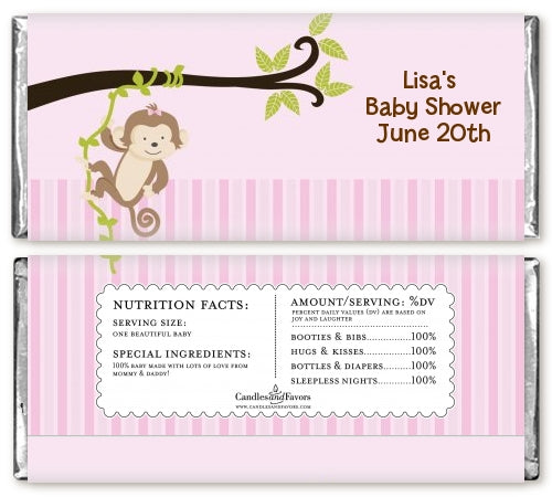 Monkey Girl - Personalized Baby Shower Candy Bar Wrappers