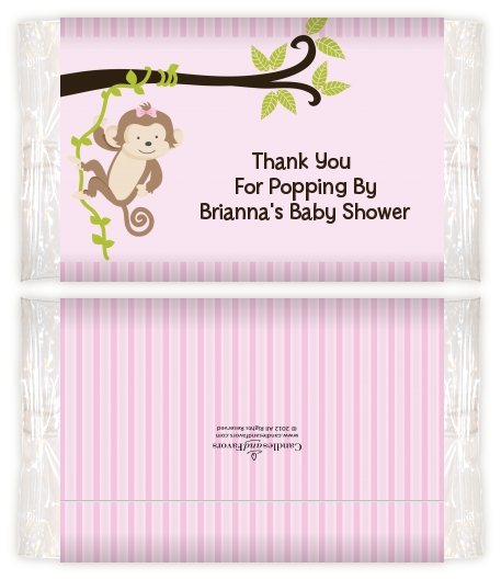 Monkey Girl - Personalized Popcorn Wrapper Baby Shower Favors