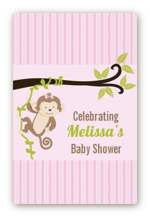 Monkey Girl - Custom Large Rectangle Baby Shower Sticker/Labels