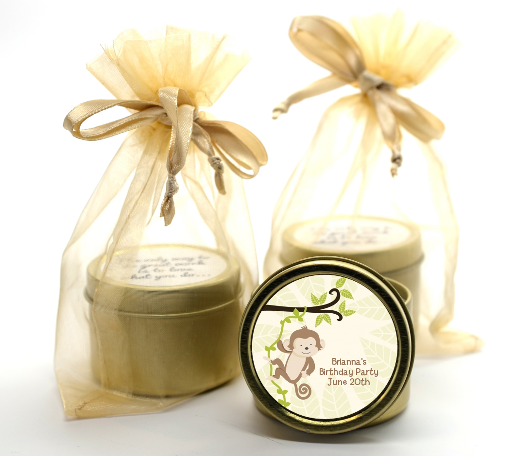 Monkey Neutral - Baby Shower Gold Tin Candle Favors
