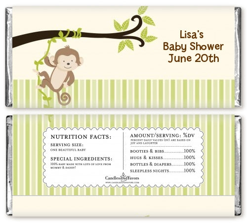 Monkey Neutral - Personalized Baby Shower Candy Bar Wrappers
