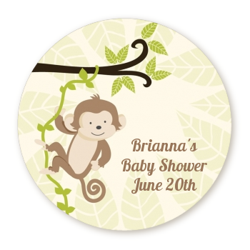 Monkey Neutral - Round Personalized Baby Shower Sticker Labels