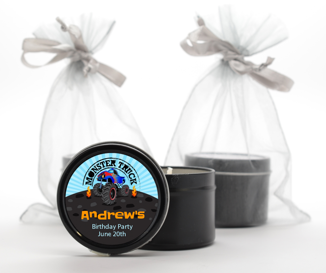 Monster Truck - Birthday Party Black Candle Tin Favors