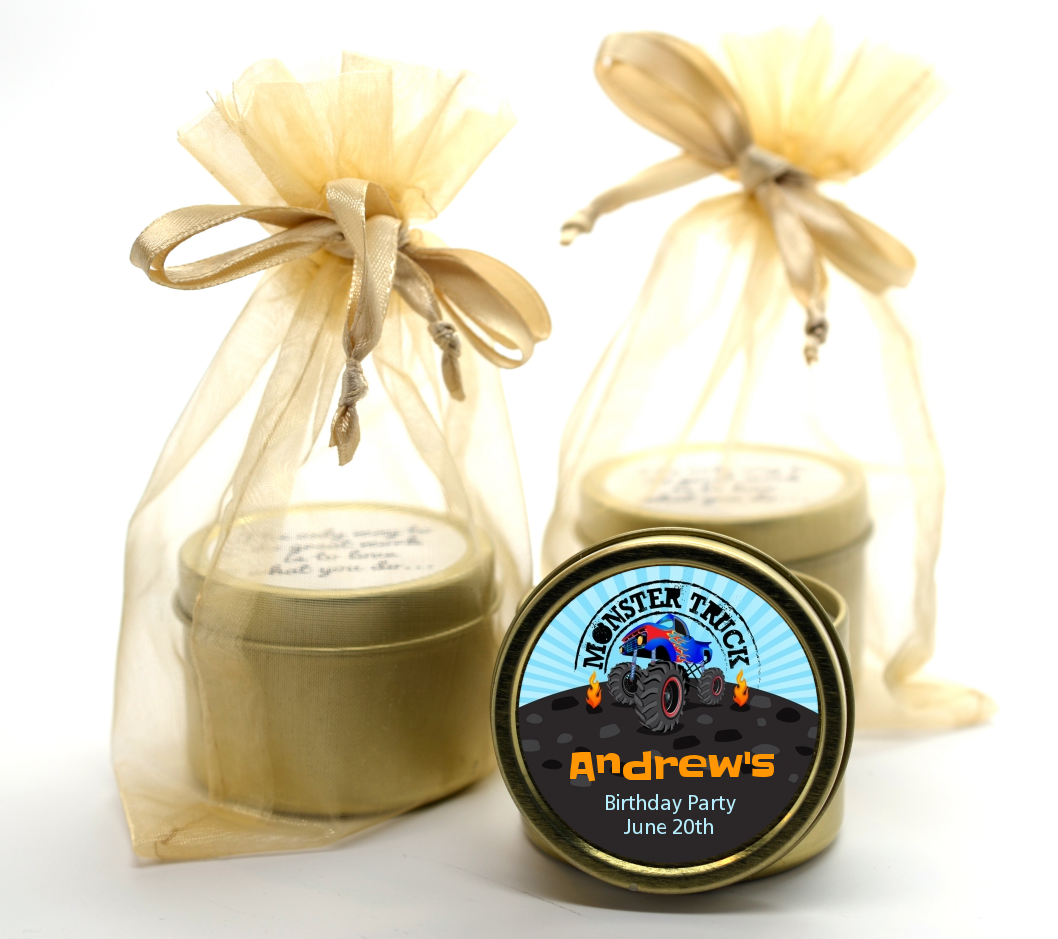 Monster Truck - Birthday Party Gold Tin Candle Favors
