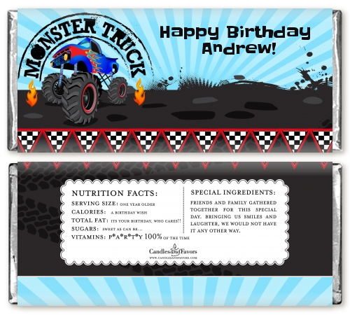 Monster Truck - Personalized Birthday Party Candy Bar Wrappers