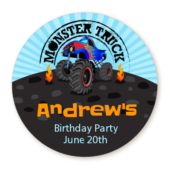 Monster Truck - Round Personalized Birthday Party Sticker Labels